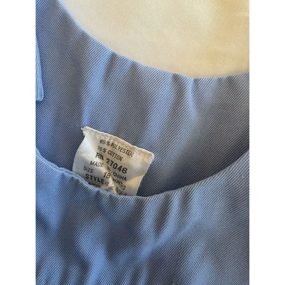 Vintage Baby Blue Train Embroidered Romper / Bubble Creeper - Size 18 Months